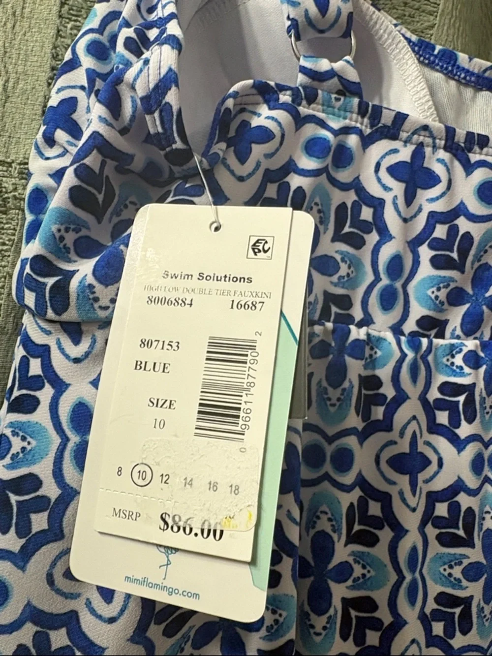 Woman’s  Blue Patterned Ruffle Tankini Swim Set - Picture 6 of 9